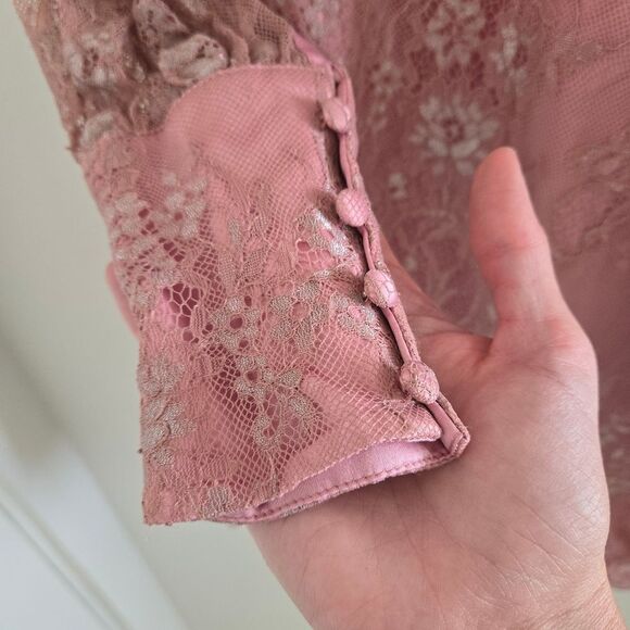 Lovers + Friends "Abigail" Lace Long Sleeve Mini Dress Metallic Rose Size Small - Picture 10 of 16